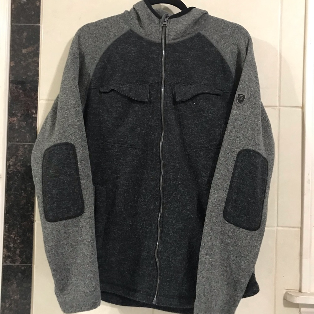 Merrell Men's Gray/Black Full-Zip Hooded Sweater Jacket Size M